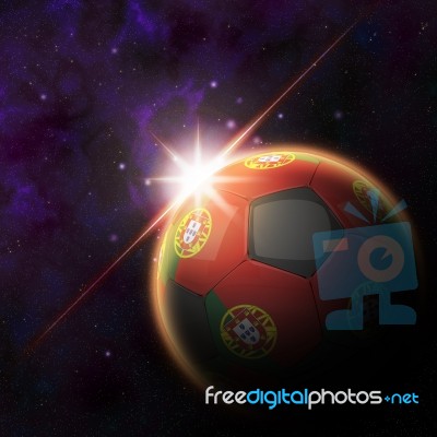 Portugal Flag On 3d Football With Rising Sun Stock Image