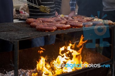 Portuguese Chorizos On A Barbecue Stock Photo