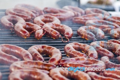 Portuguese Chorizos On A Barbecue Stock Photo
