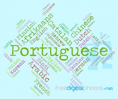 Portuguese Language Shows Communication Vocabulary And Text Stock Image