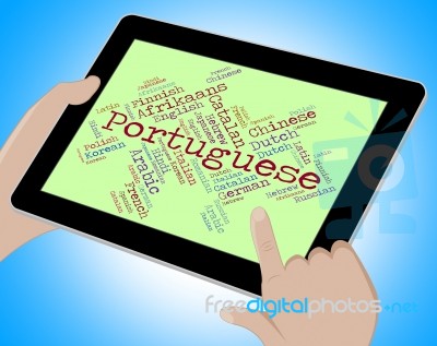Portuguese Language Shows Communication Vocabulary And Text Stock Image