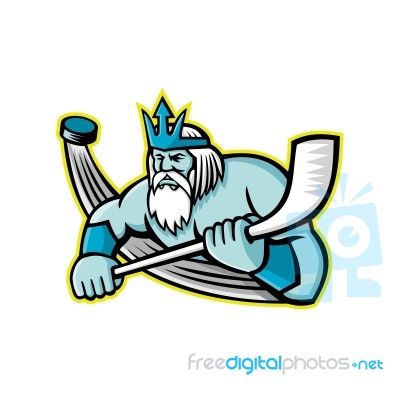 Poseidon Ice Hockey Sports Mascot Stock Image