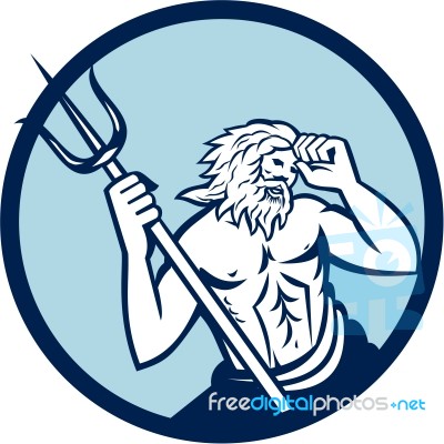 Poseidon Trident Circle Retro Stock Image