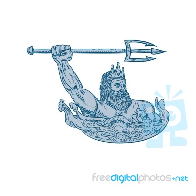 Poseidon Wielding Trident Drawing Stock Image