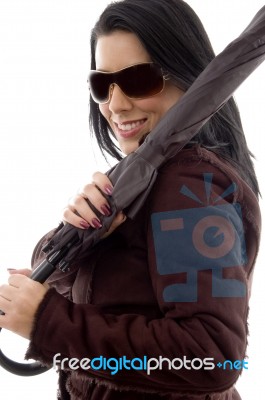 Posing Woman With Umbrella Stock Photo