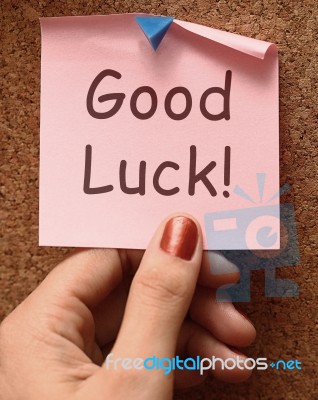 Post It Note With Good Luck Text Stock Photo