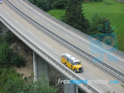 Postal Bus In Switzerland Stock Photo