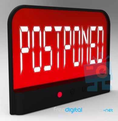 Postponed Clock Means Delayed Until Later Time Stock Image