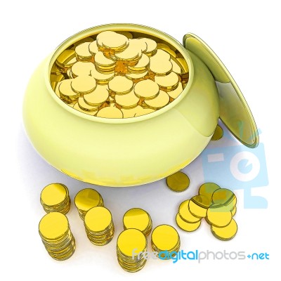 Pot Of Gold Means Money Or Lucky Stock Image