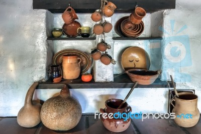 Pots On Display In The Oldest Building In Los Angeles Stock Photo