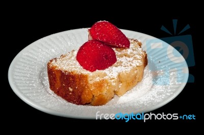 Pound Cake With Strawberry On Black Stock Photo