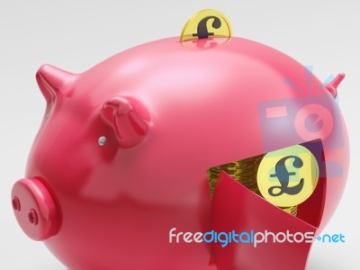 Pound In Piggy Shows Currency And Investment Stock Image