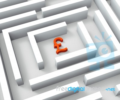 Pound Sign In Maze Shows Finding Pounds Stock Image