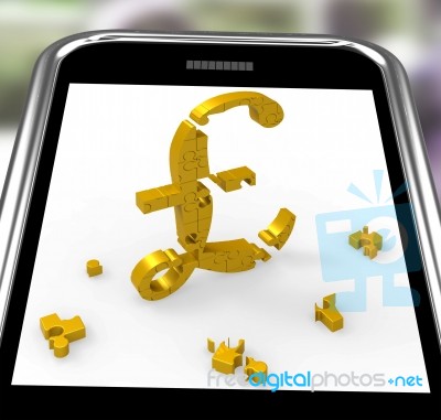 Pound Symbol On Smartphone Shows Britain Currency Stock Image