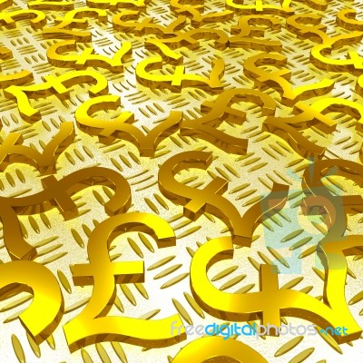 Pound Symbols Over The Floor Shows British Savings Stock Image