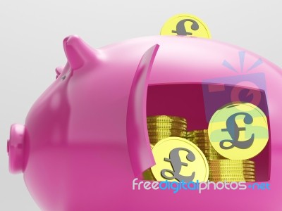 Pounds In Piggy Shows Currency And Investment Stock Image