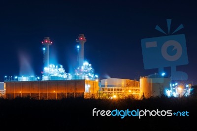 Power Plant At Night Stock Photo