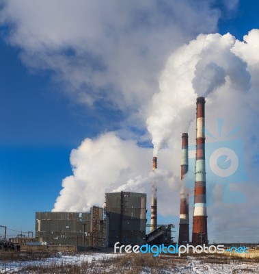 Power Plant In Winter Stock Photo