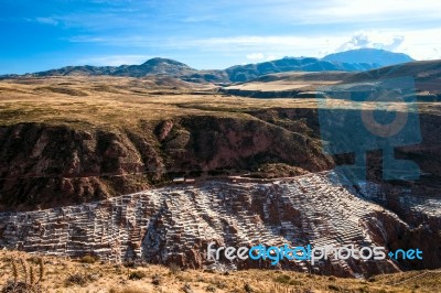 Pre Inca Traditional Salt Mine Maras, Peru Stock Photo