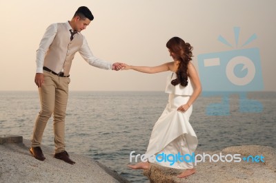 Pre Wedding Outdoor Romantic Stock Photo