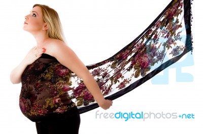 Pregnant Female Wearing Stole Stock Photo