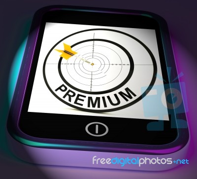 Premium Smartphone Displays Excellent Goods Or Services On Inter… Stock Image