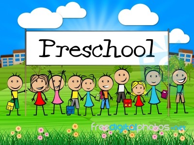 Preschool Kids Banner Represents Childrens Toddlers And Childhoo… Stock Image