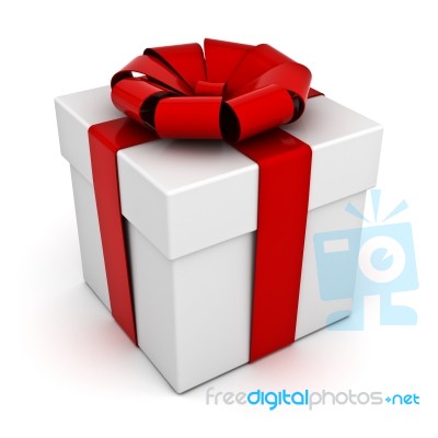 Present Box With Red Ribbon Bow Stock Image