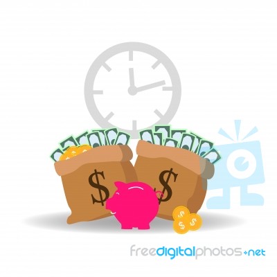 Preserve, Save, Conservation  Concept With Icon Set In Two Color Such As Piggy Bank, Money, Time Stock Image