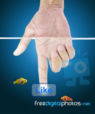 Press Like Button Under Water Stock Photo