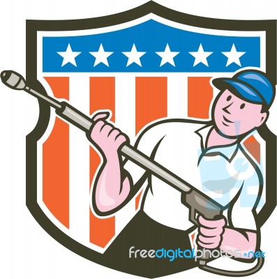Pressure Washer Water Blaster Usa Flag Cartoon Stock Image