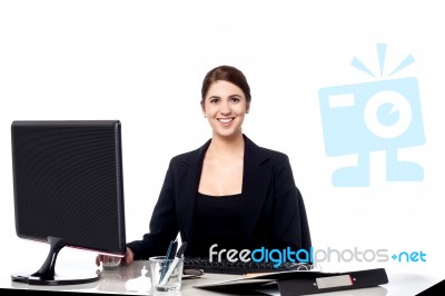 Pretty Businesswoman At Work Stock Photo