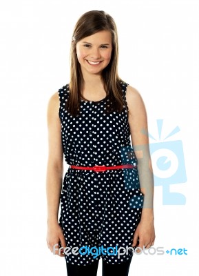 Pretty Cheerful Trendy Teenager Posing Stock Photo