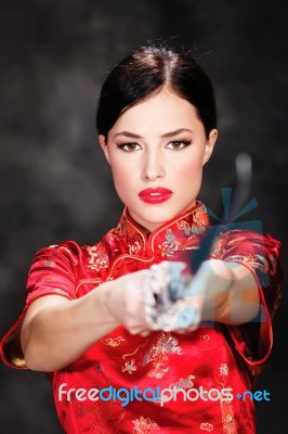 Pretty Female Katana Warrior Stock Photo