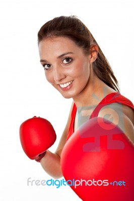 Pretty Girl Boxing Stock Photo