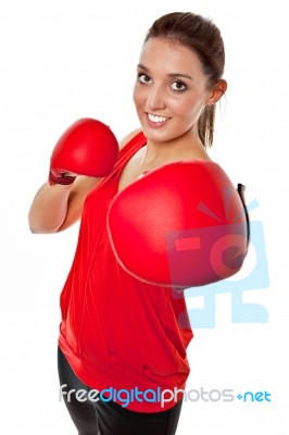 Pretty Girl Boxing Stock Photo
