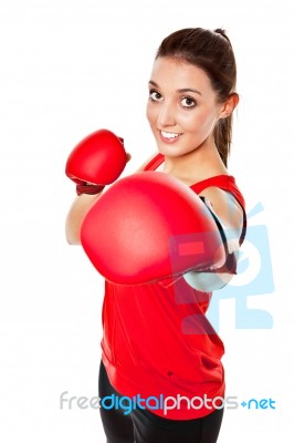 Pretty Girl Boxing Stock Photo