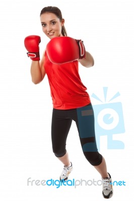 Pretty Girl Boxing Stock Photo
