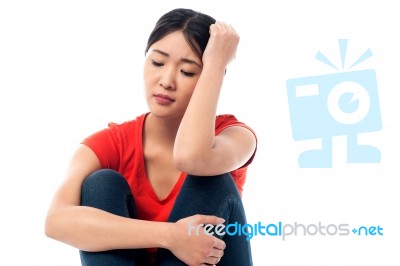 Pretty Girl Drained In Sorrow, Unhappy Stock Photo