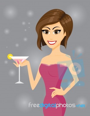 Pretty Girl With Glass Of Cocktail Stock Image