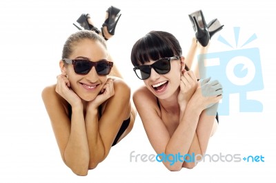Pretty Models Having A Good Time Together Stock Photo