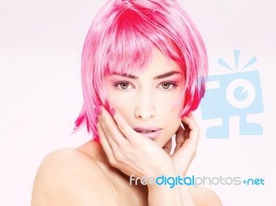 Pretty Pink Hair Woman Stock Photo