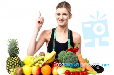 Pretty Slim Girl With Fruits And Vegetables Stock Photo