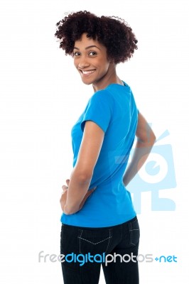 Pretty Woman In Casuals Turning Back Stock Photo Pretty Woman In Casuals Turning Back Stock Photo