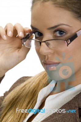 Pretty Woman Posing With Her Eyewear Stock Photo