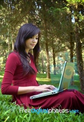 Pretty  Woman With Laptop Stock Photo