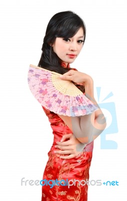 Pretty Women With Chinese Traditional Dress Cheongsam And Hole C… Stock Photo