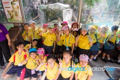 Primary Students Visit The Zoo, In The Jul 27, 2016. Bangkok Thailand Stock Photo