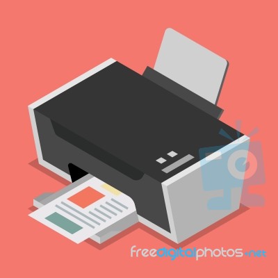 Printer Flat Style Isometric Stock Image