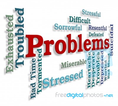 Problems Word Indicates Stumbling Block And Dilemma Stock Image